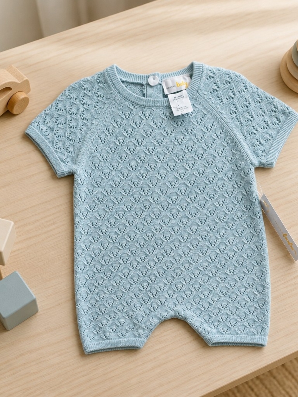 Light Blue Knit Baby Romper by